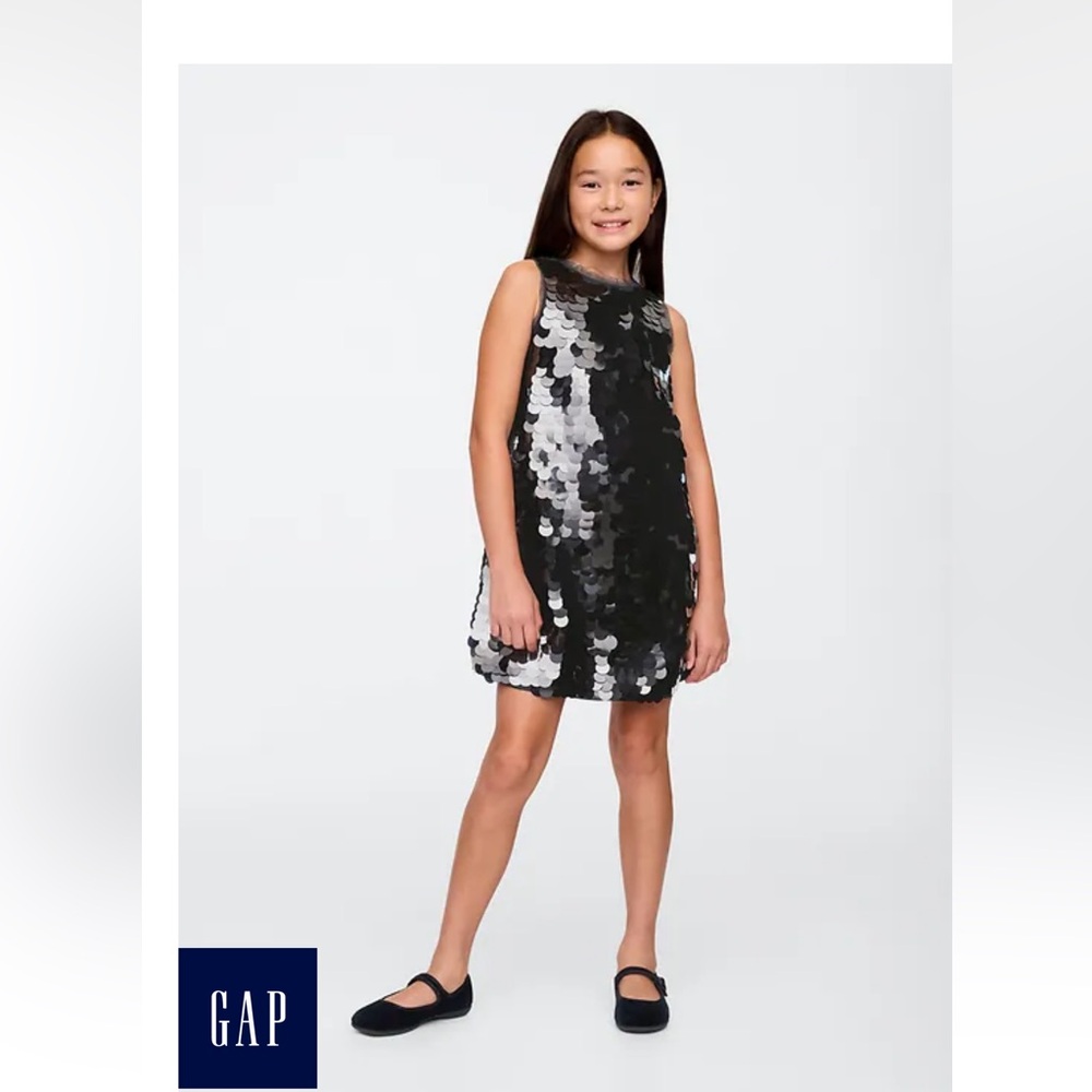 NWT! GAP Kids Black Sequin shift Dress side med